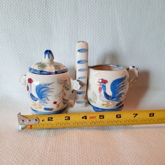 Vintage Nasco Blue Rooster Creamer and Sugar Bowl Set - Picture 7 of 8